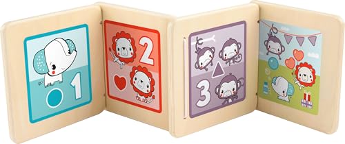 Fisher-Price Wood Baby Toy Tummy Time Panel, Newborn Sensory Activity with Mirror & High Contrast Designs for Infants Ages 0+ Months