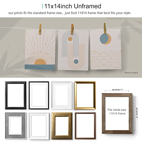 Sun Moon Rainbow Line Art, Boho Minimalist Decor, Mid Century Modern Decor, Bedroom, Living, Laundry Room Prints, Set Of 3 Wall Art, 11X14Inch Unframed #TOP5