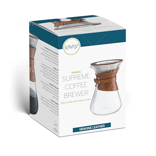 Pour Over Coffee Maker Set with Double-Layer Stainless Steel Filter, Coffee Dripper, Cork Lid and Leather Collar Holder - High Heat Resistance Borosilicate Glass Carafe, Gift for Fathers Day (37 oz) - Image 3