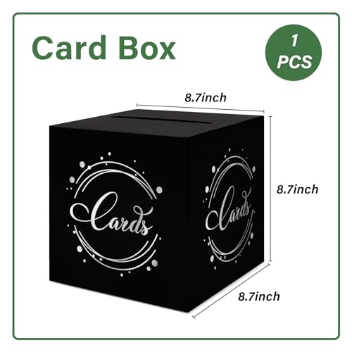 Image of 1 Pack Black and Silver Foil Card Box for Party, 8.7 inch Black Gift Card Box Money Box for Birthday, Wedding, Baby Shower, Retirement, Anniversary, Bridal Shower, Raffle Ticket