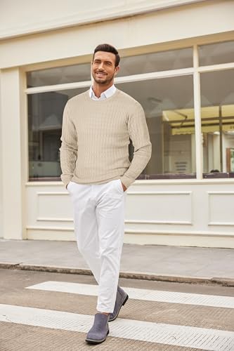 COOFANDY Men's Crewneck Cable Knit Sweaters Long Sleeve Lightweight Casual Twist Patterned Pullover Sweater4