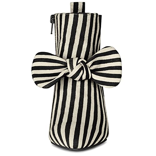 Allegra K Women's Pointed Toe Zip Striped Chunky Heels Ankle Boots3