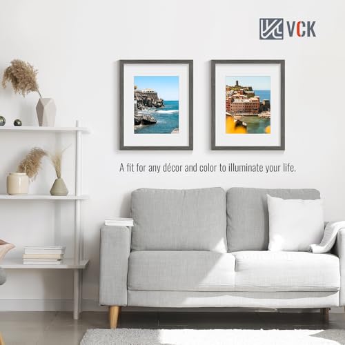 Image of VCK 16x20 Picture Frames 5 Pack, Grey Wood, 11x14 Mat, Glass, for Poster