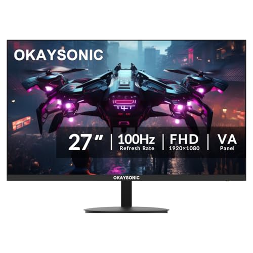 Okaysonic 27 Inch Office Monitor, 100Hz FHD 1080P Computer Screen with HDMI VGA, Eye Care, Frameless 3-Side Borderless Design, 100x100mm VESA Mountable