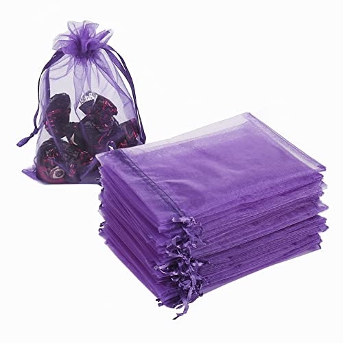 Image of HRX Package 100pcs Organza Bags, 4 x 6 inches Christmas Wedding Favors Gift Drawstring Bags Jewelry Pouches Candy Pouches(Purple)