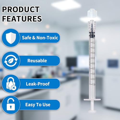 30 Stück Luer Lock Spritze, Unabhängige Verpackung 1ml Spritzen mit Kappen, Steril Injektionsspritze, Plastikspritze Ohne Nadel für Nachfüllen und Messen von Flüssigkeiten, Labors, Haustierfütterung