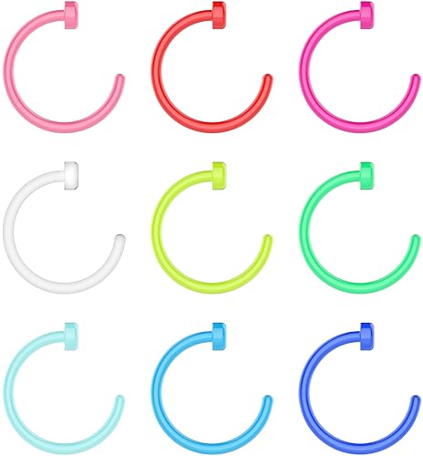 18g Plastic Nose Rings for Surgery Silicone Nostril Rings Nose Ring Hoop Colorful Clear Bioflex Acrylic Open Neon Nostril Ring Retainer Piercing Jewelry Tragus Cartilage Helix Daith for Women Men