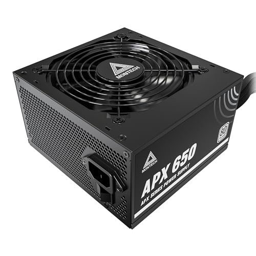 MONTECH APX 650W-Non-Modular Power Supply-80 Plus White Certified-Intel ATX12V-DC-to-DC Converter Technology- Flat Cable Design to Enhance Thermal efficiency-120mm Fan- 5-Year Warranty (APX 650W)