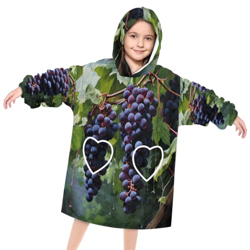 Pardick Wearable Blanket Hoodie for Kids, Luscious Grapes Fleece Sweatshirt Blanket Oversized Blanket Sweatshirt with Pocket Flannel Warm Hooded Blanket 6-10 Year Old Girl Boy Gift, One Size