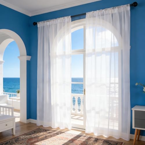 LIJIAO Cortinas Visillos 120 x 100 cm con Cinta Fruncidora, Aspecto de Lino, con Ojales, Translucido, Fitrado de Luz, Suaves, Decorativos, Ventana Translúcido Cortinas para Salón Dormitorio, Blanco