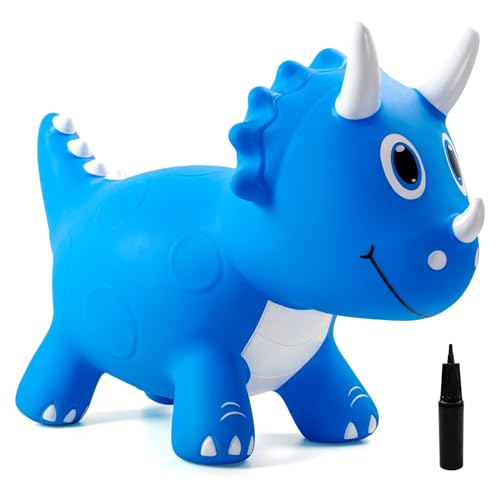 Image of EVERICH TOY Kids Dinosaur Bouncy Animal Toys, Inflatable Triceratops Bouncer, Ride on Bounce Hopper, Indoor Outdoor Activity Birthday Gift for 18 Months 2 3 4 Years Old Boys
