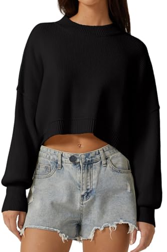 QINSEN Cropped Sweater for Women Oversized Long Sleeve High