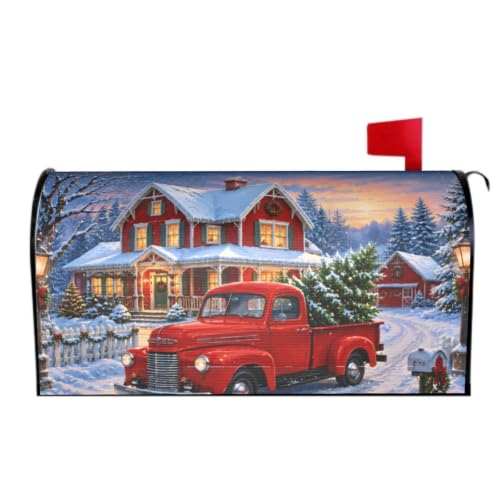 Image of 25.5x21 Inch Christmas Red Truck Mailbox Cover Magnetic