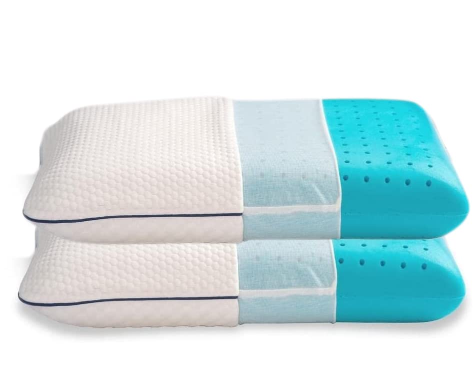 JY Orthopedic Cooling Gel Memory Foam Pillow, Soothing and Cooling for Cervical with Inner and Outer Cover Size (24" L x 16" W x 4" H) (1) (White, pack of 1)