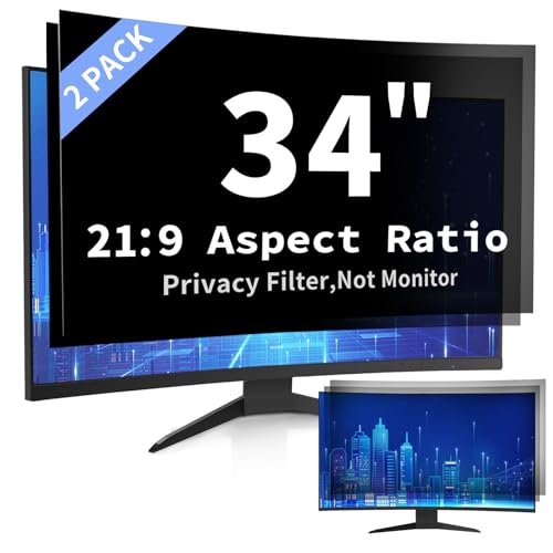 DEJIMAX 34 Inch Curved Computer Privacy Screen Filter for 21:9 Widescreen Computer Monitor Screen Protector Computer Screen Privacy Shield Anti Glare and Blue Light (2-Pack)