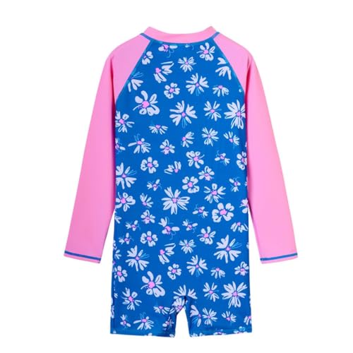 Image of Girls Long Sleeve Swimsuit Rash Guard One Piece Bathing Suits with UPF 50+ Blue,Pink 11-12Y