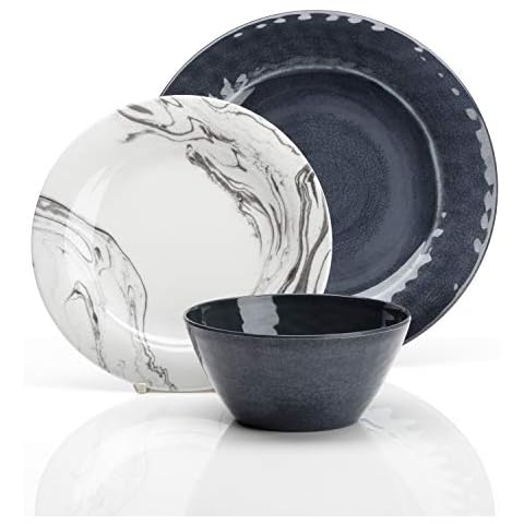 Flamefield Marble Melamine 12pc Dinner Set Camping Caravan Cover