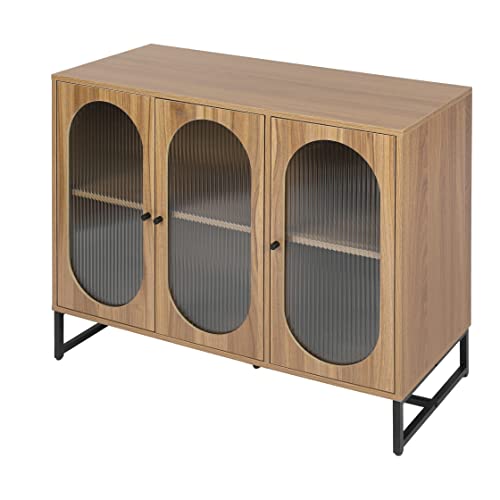 Hooseng Storage Cabinet Cupboard, Freestanding Sideboard With 3 Glass Doors 40 Inch Buffet Cabinet For Living Room Dining Room Bedroom Entryway, Rustic Brown #TOP6