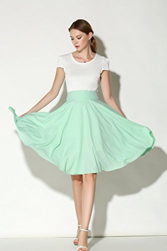 Women Summer Skirts Knee Length 360° Big Swing Skater Party Full Midi Skirt2