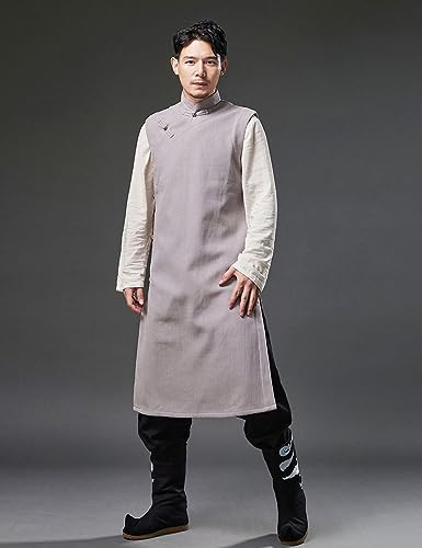 Ystylee Men Fleece Lined Long Vest Warm Chinese Traditional Cheongsam Collar Sleeveless Jacket Outerwear2