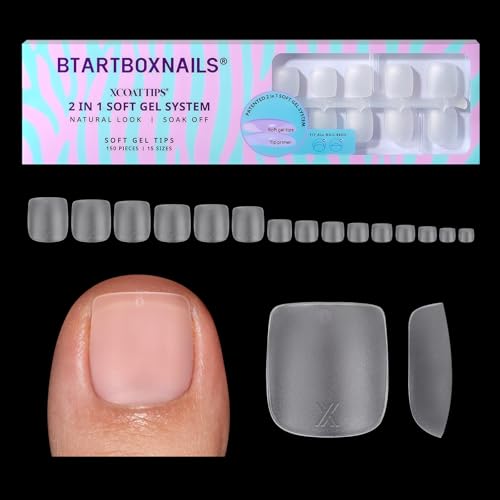 BTArtboxnails XCOATTIPS Toe Nail Tips 15 Sizes Including 6 for Big Toes Structured Apex Ultra-Thin Cuticle Thickened Tip Easy to Apply & Lasts 4 Weeks 150PCS
