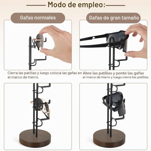 Miniatura 5 de Mkono Organizador De Gafas De Sol, Soporte Para Gafas De Sol, Soporte De Almacenamiento De Gafas De Sol, Marco De Metal Con Base De Madera Para 5 Pares De Gafas Para Mesa, Escritorio, Encimera,