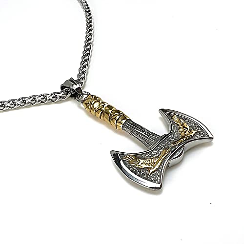 Fancy-J Norse Vikings Axe Talisman Mens Necklaces Stainless Steel Chain For Men And Women Norse Mythology Gifts Pagan Viking Thor Axe Amulet Pendant Vikings Valhalla Jewelry For Men #TOP2