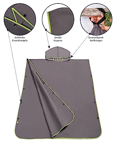 Gräfenstayn Premium Badeponcho mit Knöpfen - Öekotex 100 - Umziehhilfe Damen & Herren - Surf-Poncho Strand - Handtuch-Poncho Erwachsene - Umkleide-Hilfe - Badeumhang Mikrofaser (L-XL anthrazit)