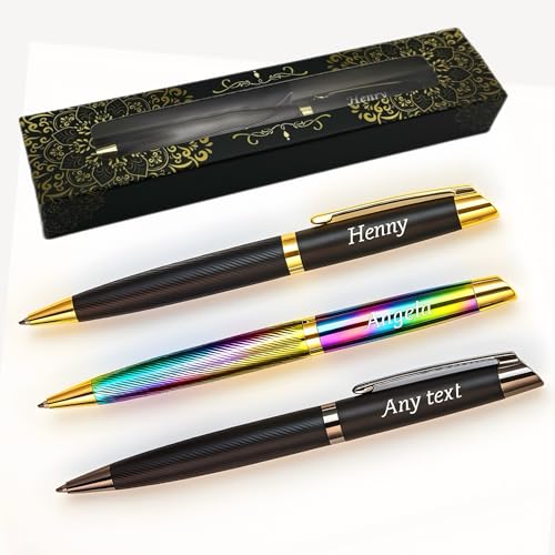 Velmonto Luxury Personalised Engraved Pen Premium Metal Ballpoint Pen with Gift Box Custom Name Pen Black Gold & Rainbow Finish