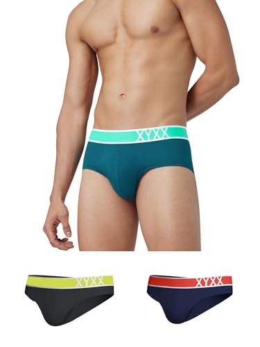 Image of XYXX Men's Dynamo & Volt Tencel Micromodal Regular Fit Solid Antimicrobial Briefs with No Marks Waistband (Pack of 3)