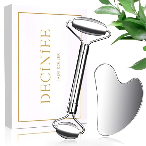 PQETBV Edelstahl Gua Sha Stein Set, gesichtsmassagegerät, für Kieferformung & Schwellungsreduktion Hautpflege Geschenk (Silber)