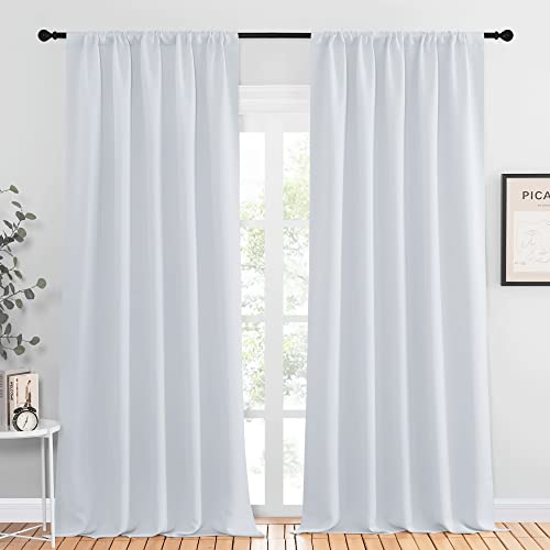 NICETOWN Greyish White Bedroom Curtain Panels - Multi-Function Noise Reducing Performance Window Treatment Thermal Insulated Room Darkening Drapes for Nursery (2 Panels, 52 in x 95 in (W x L))