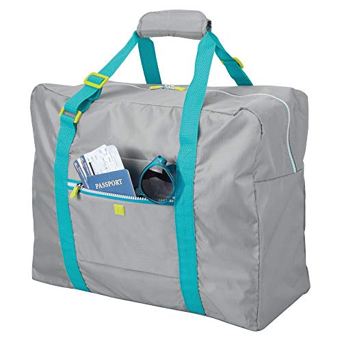 Preisvergleich Produktbild mDesign Reisetasche leichtes Kabinengepäck mit Reißverschluss und Tragegriff ideal auch als Sporttasche grau / türkis / weiß