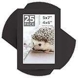 Mat Board Center, Pack of 25, 5x7 Black Picture Mats with White Core for 4x6 Pictures