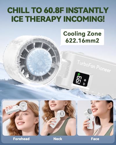 Image of Portable Handheld Fan with Ice Cooling, 7.5m /s High Speed Turbo Fan, 150 Foldable 4-in-1 Personal Neck Fan, 199 Speed Stepless Control, USB-C Rechargeable for Travel, Makeup, Hiking,White