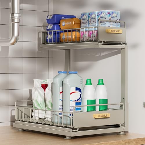 Under-Sink-Organizer-High-Adjustable-2-Tier-Under-Kitchen-Sink-Organizer-Multi-Purpose-Storage-Shelf-for-Kitchen-Bathroom-Cabinet-Gray Under Sink Organizer, High Adjustable 2 Tier Under Kitchen Sink Organizer, Multi-Purpose Storage Shelf for Kitchen Bathroom Cabinet, Gray - Image 1