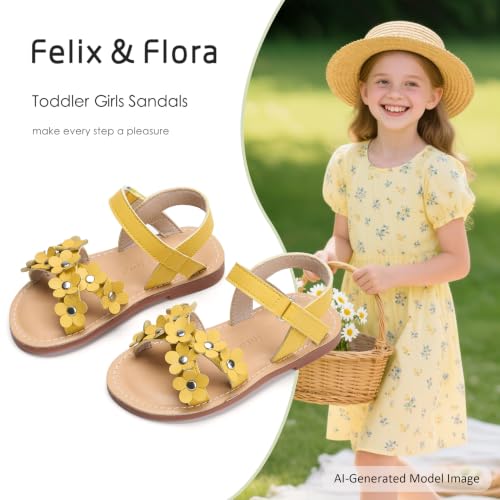 Image of Felix & Flora Toddler Girl Sandals -Flower Girl Dress Shoes Open Toe Little Kid Flats