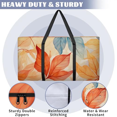 Autumn Maple Leaves Extra Large Moving Bags Heavy Duty Storage Bags Abstract Leaves Cloth Wrap Around Handles Double Zipper Reusable Convenient Foldable Storage Tote for Travel Camping Space Save3
