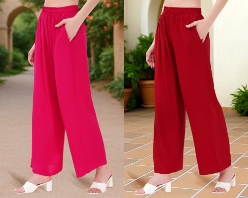 Image of Buy That Trendz Palazzo Pants for Women Rayon Elasticated Regular Fit Flared Wide Leg M to 6XL Pack of 2