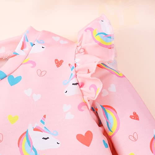 Image of Little Girls 2 Piece Outfits Ruffle Sleeve Unicorn Sweatshirts Top and Leggings Set School Outfits Kids Clothing Set