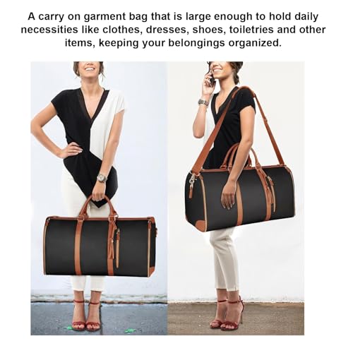 Garment Bag, Large Capacity Suit Travel Bag with Ergonomic Handle & Wide Shoulder Strap, PU Leather Material, Anti Wrinkle, Fit Men Women, for Suits, Dresses, Coats (Brown)3