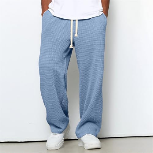 Wide Leg Sweatpants Men Waffle Elastic Waist Baggy Pants Trendy Lightweight Dance Travel Hiking Lounge Trousers with Pockets4