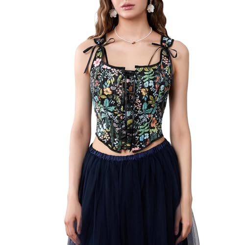 Geagodelia Korsett aus Spitze, Damen, Blumendruck, Bustier, Top, Retro, Klassisch, schwarz / blumenmuster, 38