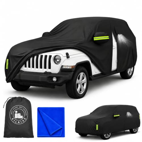 Image of Car Cover Waterproof All Weather Fit for Jeep Wrangler 4 Door | All Weather Protection, Waterproof, Heavy Duty, Durable, UV Protection, Lightweight, Easy to install, Custom Fit