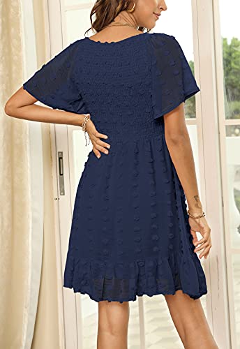 Image of Annebouti Womens 2025 Spring Summer Mini Smocked Swiss Dot Dresses Short Sleeve Babydoll Casual Dress