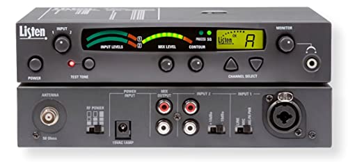Listen Technologies LT-800-072-01-D Stationary RF Transmitter with Dante Adapter Enabled; LCD Display for Quick Channel, Programming, and Channel Lock; Balanced and Unbalanced Audio Inputs