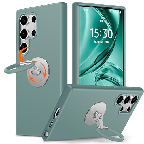 XYZ für Samsung Galaxy S23 Ultra Hülle mit Ständer, flüssiges Silikon Handyhülle mit Drehbarer Weich Silikon Ring, Stoßf...