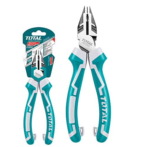 Image of TOTAL 8 Inch High Leverage Combination Plier, 30% Less Effort Cutting & Gripping Pliers, Chrome Vanadium Steel Heavy Duty Linesman Plier with Anti-Slip TPR Handle for Electricians & Home Use