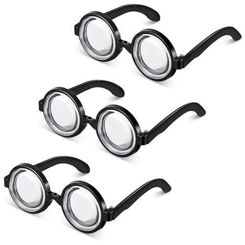 Techchii 3 Paar Nerd Brille, Runde Brille Ohne Stärke Schwarz Retro Lustige Brille für Karneval Mottoparty, für Oma Streber Verrückter Professor Erwachsene Kinder Techchii 3 Paar Nerd Brille, Runde Brille Ohne Stärke Schwarz Retro Lustige Brille für Karneval Mottoparty, für Oma Streber Verrückter Professor Erwachsene Kinder