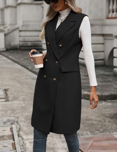 IDEALSANXUN Womens Long Wool Vest Fall Winter Sleeveless Blazer Jackets Trench Coat Outerwear Tops4